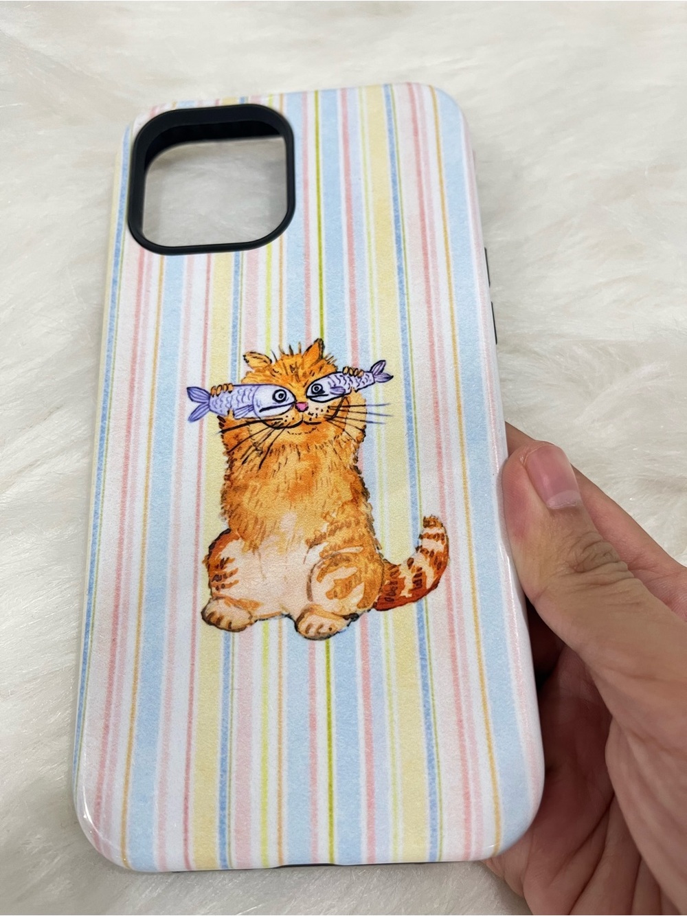Cute Orange Cat Phone Case in Pastel Stripe